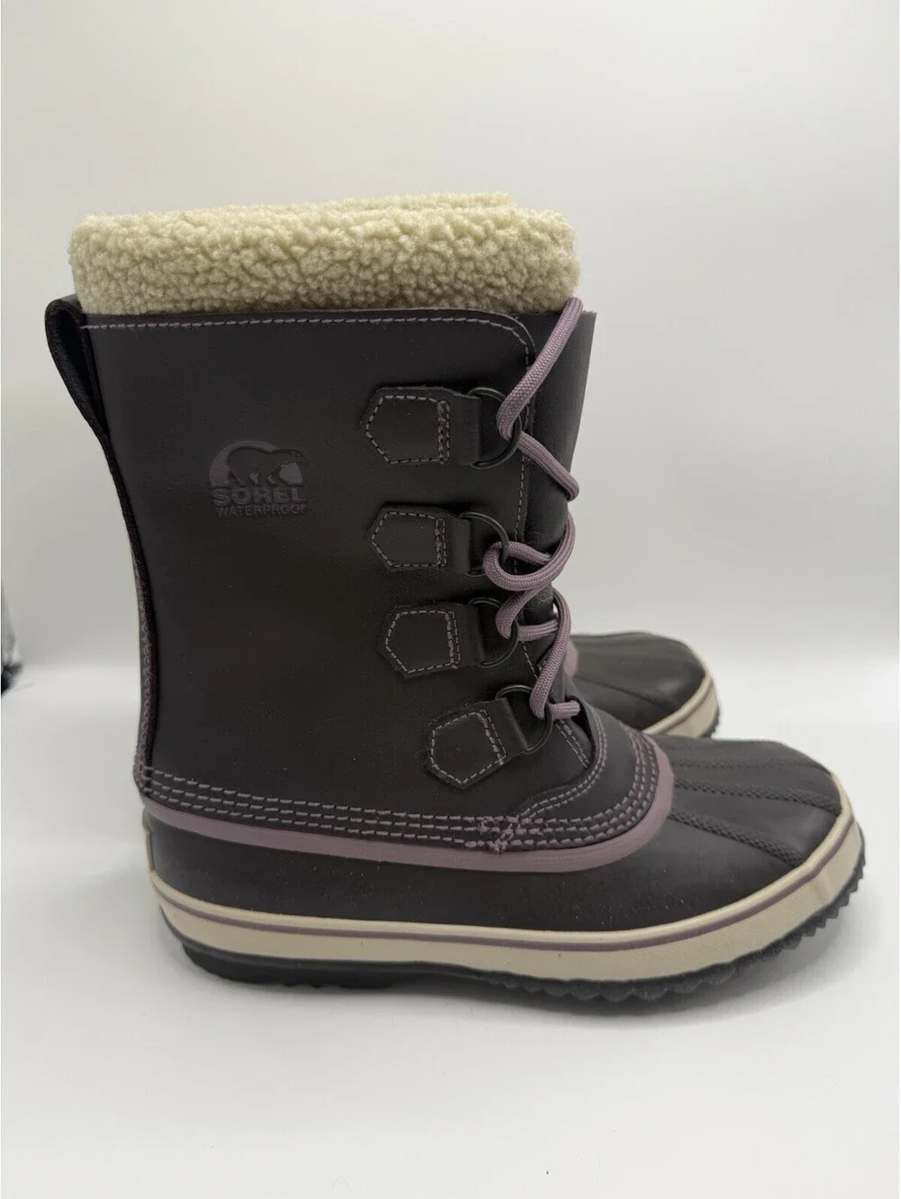 Sorel Winter Carnival Boot Womens Sz 8 Shoes Gray Leather Lace Up WP Insulated